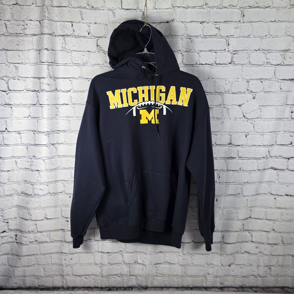 Champion Navy Hoodie with Yellow Michigan Arch - Men's Sweatshirt Size M